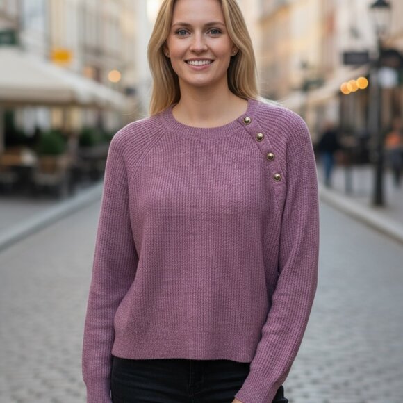 Ann Taylor Factory Sweater Size Medium Lavender Purple Knit Embellished Pullover - Picture 1 of 6